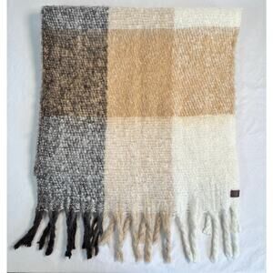 Lucky Brand Scarf‎ Shawl Wrap Plaid Beige Brown Gray Soft